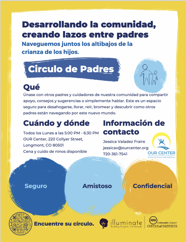 Community event flyer for a parenting circle, detailing meeting time, location, and contact information.