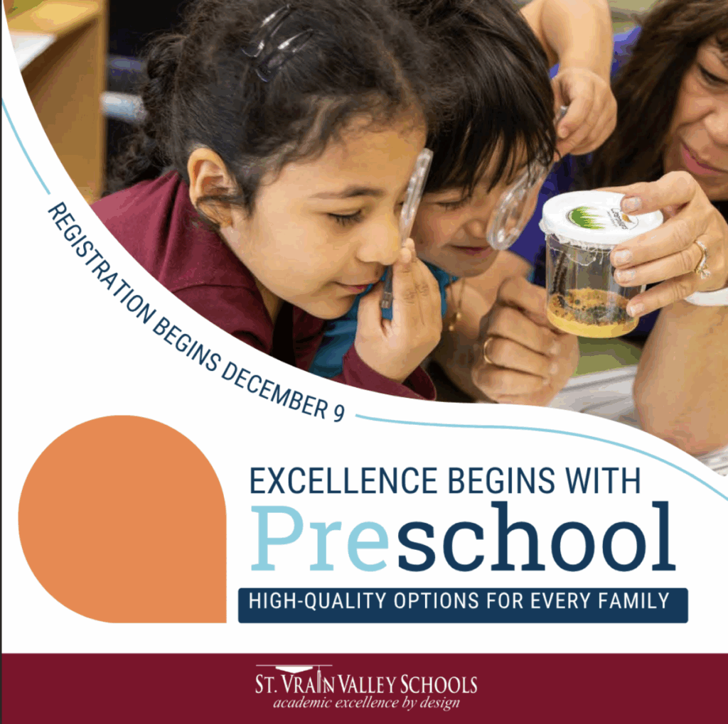 Children observe a container with insects, guided by an adult. Text promotes preschool registration starting December 9.